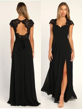 NWT Lulu’s Momentous Moments Black Lace Backless Maxi Dress Large Romantic Chic